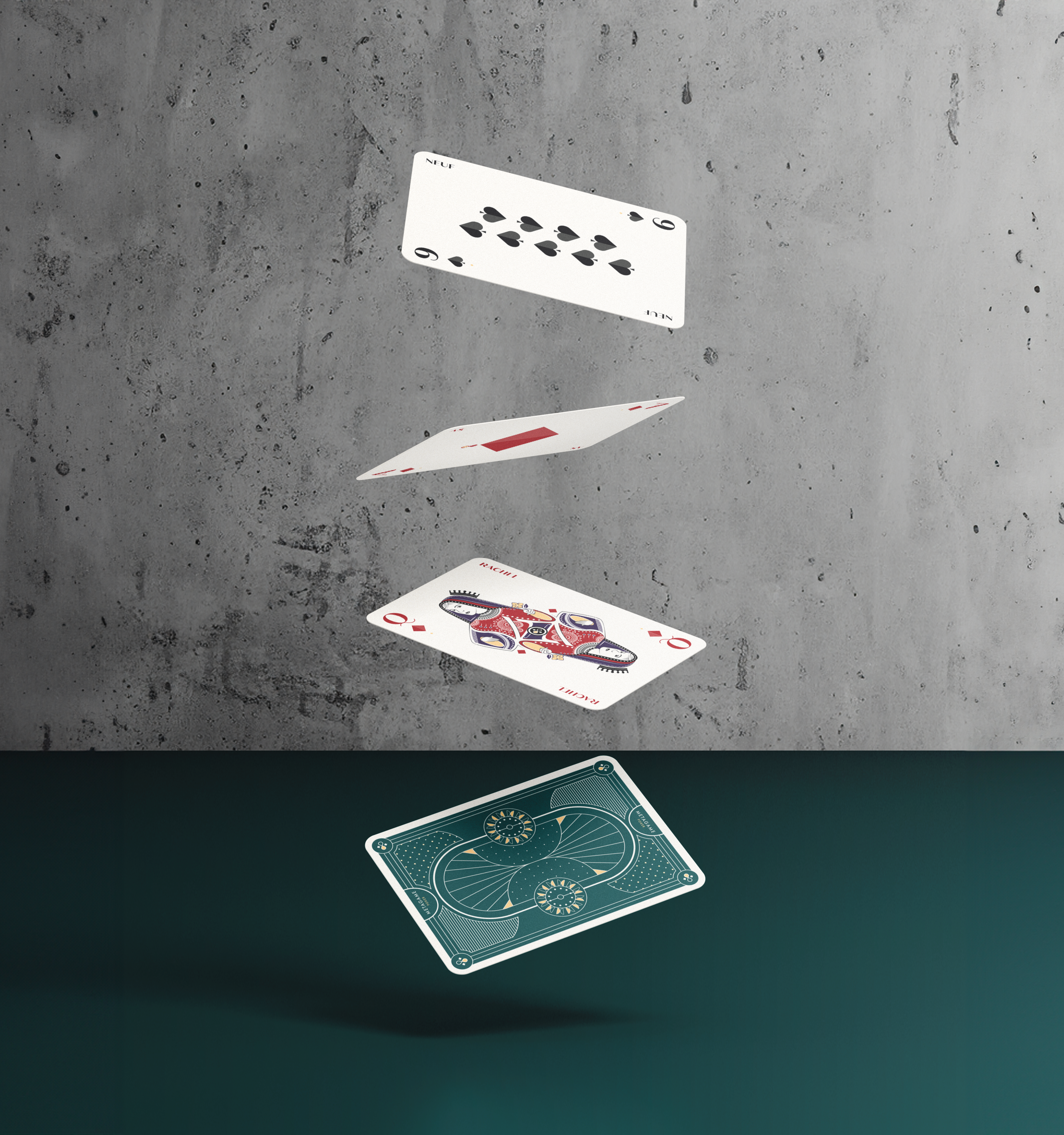 Cartes design de poker vertes émeraudes suspendues