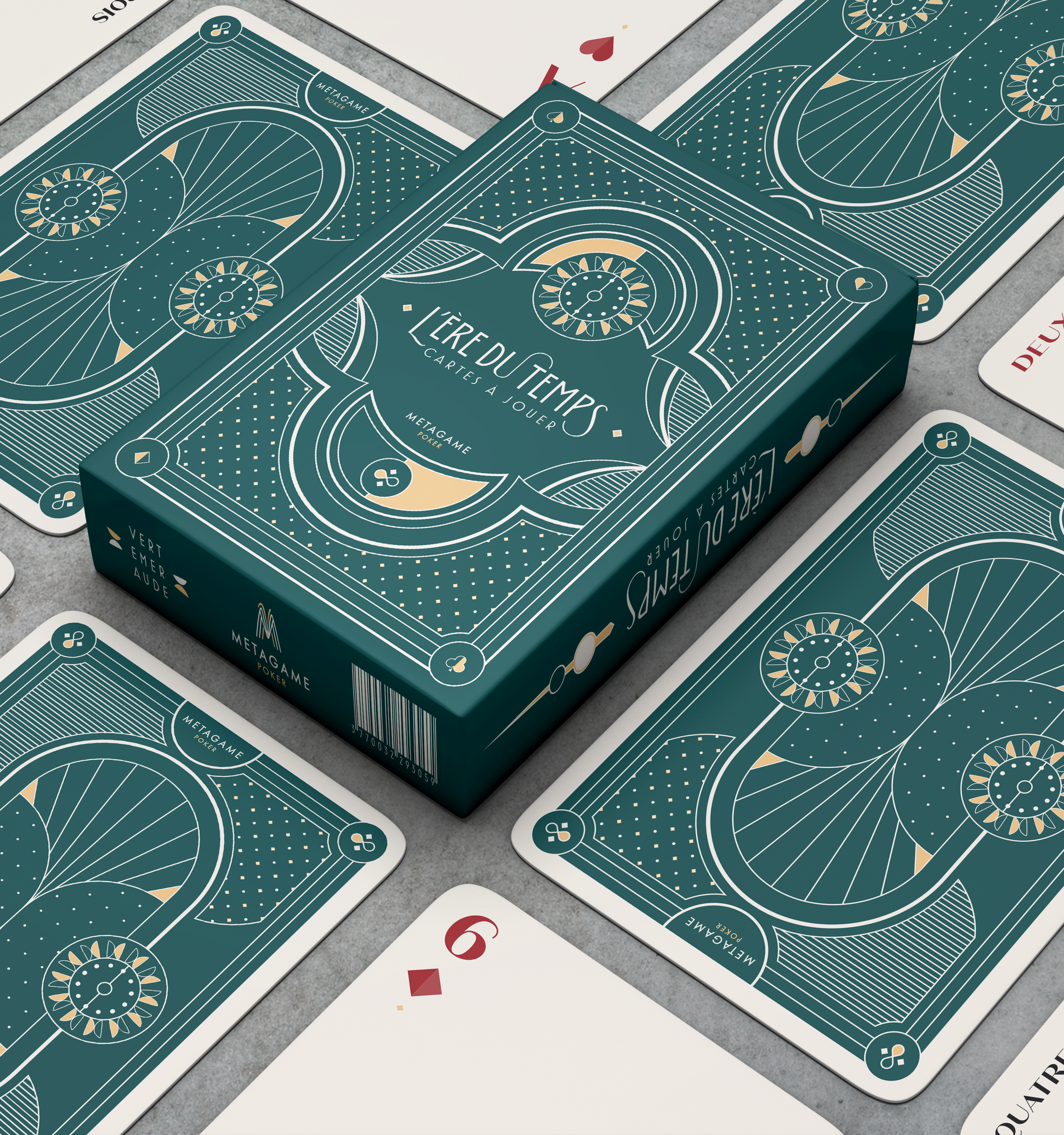 Jeu de cartes de poker l'ère du temps vert émeraude